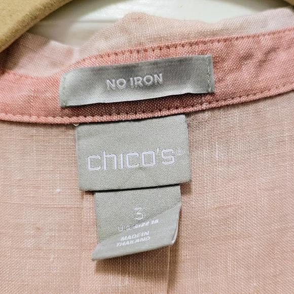 Chico’s No Iron 100% Linen Ombre Button Front Shirt Size 3 XL Pink - Picture 6 of 6